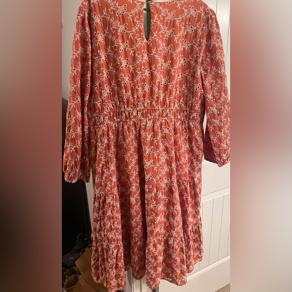 Hayden Brand Burnt Orange and White Eyelet Maxi Dress